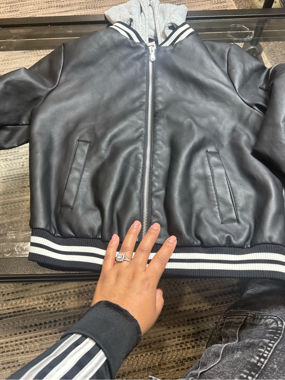 SO Black Bomber Jacket with Hooded Stripe Trim